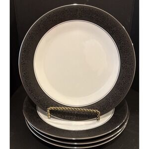 Noritake Mirano‎ 6878 Salad Plates Plate Black Floral Trim 8 Inch Set Of 4 MCM
